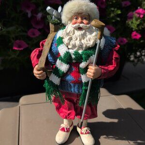 Collectable Golfing Santa Claus With Golf Bag 11" Fabricmache